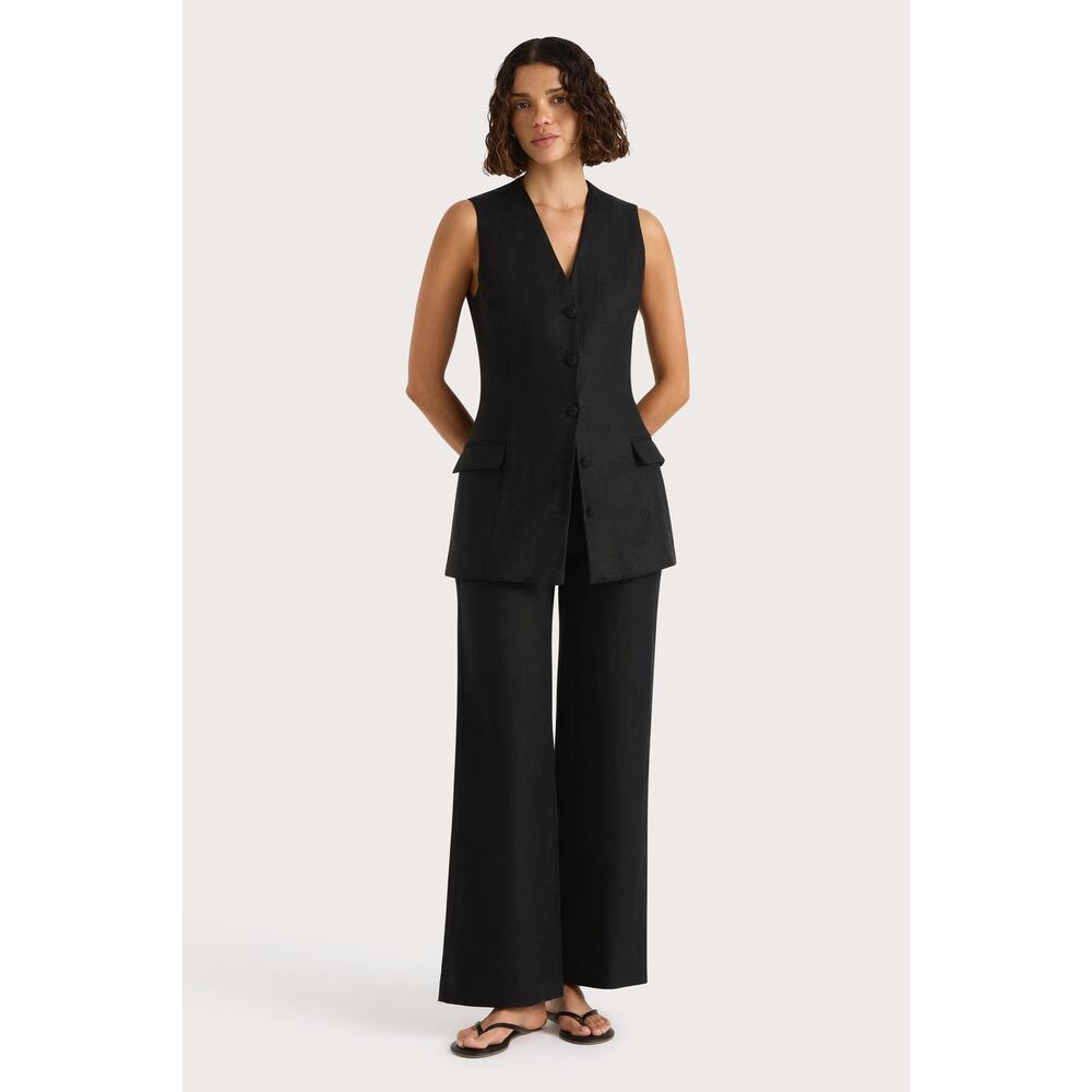Faithfull Lyla Linen Straight Leg Pant in Black AU 14 US 10